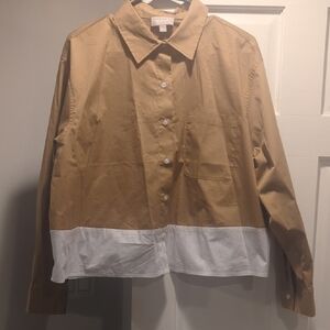 Reaction Kenneth Cole Amber/White Casual Button Down Long Sleeve Shirt